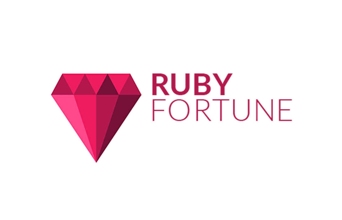 Ruby Fortune online casino logo with stylized text and gemstone graphic, symbolizing luxury and wealth