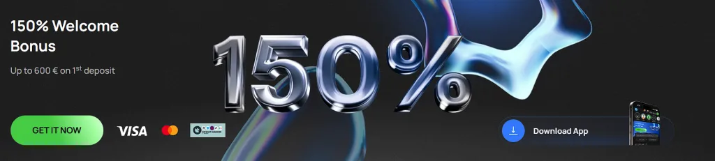 Flagman Casino welcome bonus banner showcasing 150% up to €600 with promo code ceb5ca096