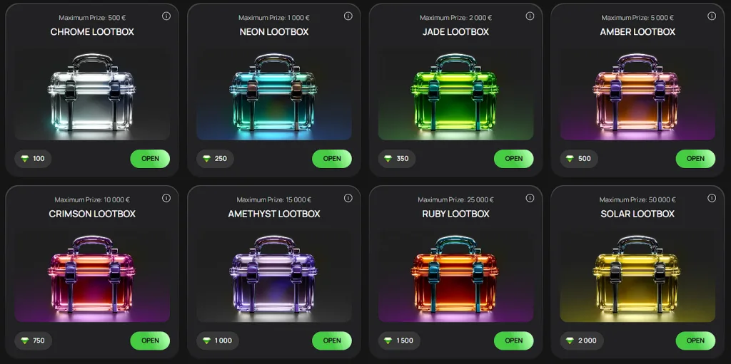 Flagman Casino loot box screenshot showing Bonus Shop with gem-based rewards